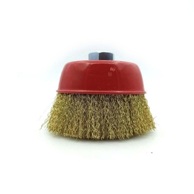 Brass-coated crimped wire cup brush for angle grinder