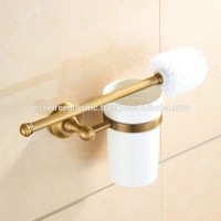 Antique Brass Bathroom Accessories Toilet Brush & Holder Set - Wall Mount WC Brush Holder Base With Cup Vintage Style