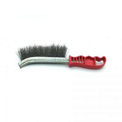 Long plastic handle crimped stainless steel wire brush for rust cleaning