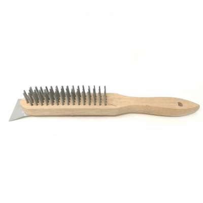 Factory Direct Supply Wooden Handle Brass Steel Wire Brush with scraper